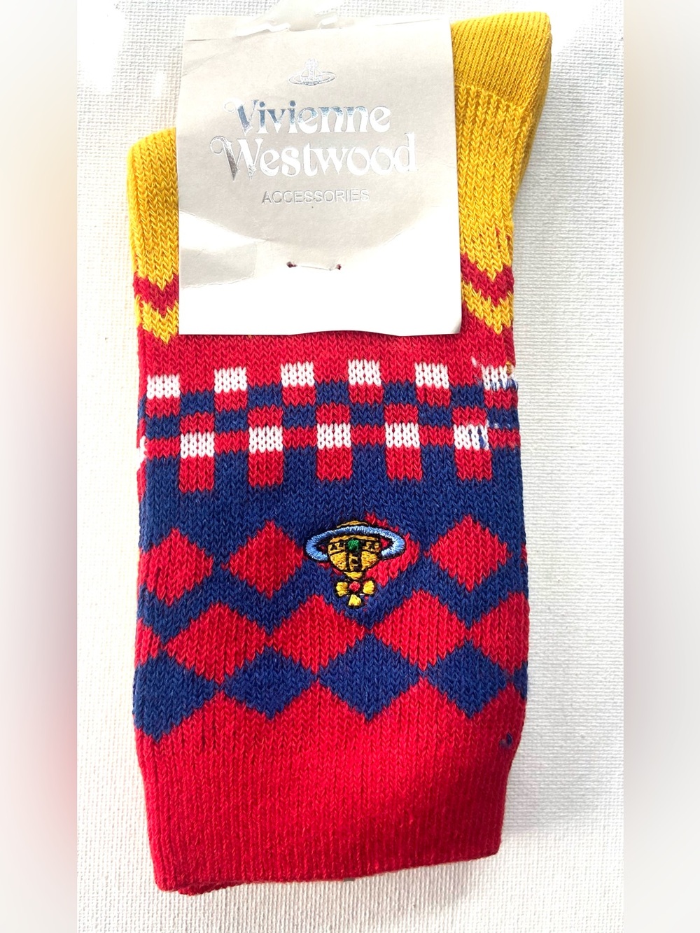 Vivienne Westwood Red, Blue & Yellow Geometric Pattern Socks